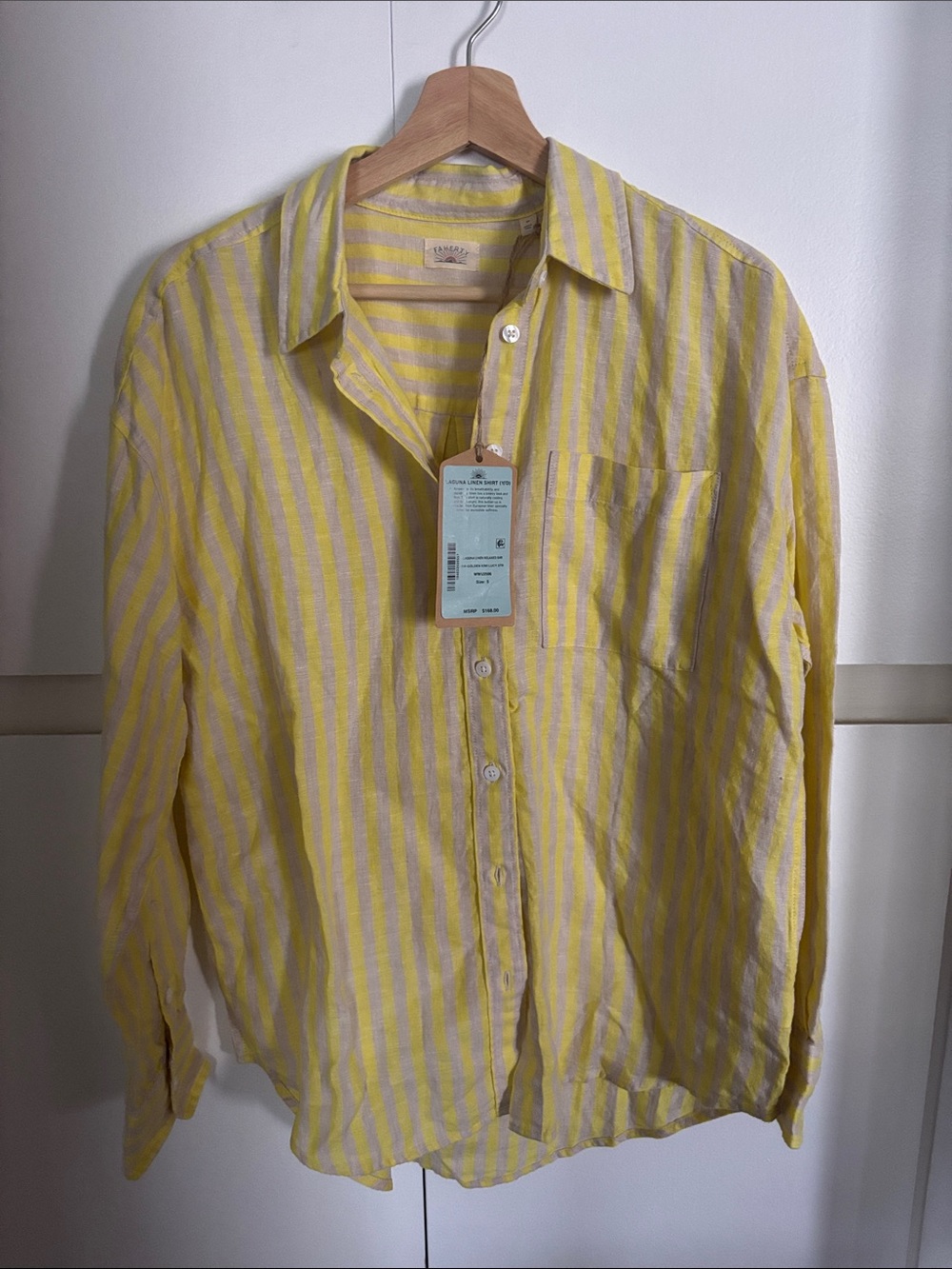 Faherty Yellow and White Stripe Linen Button-Down Shirt